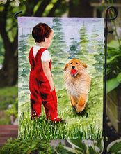 Load image into Gallery viewer, 11 x 15 1/2 in. Polyester Little Boy with his  Golden Retriever Garden Flag 2-Sided 2-Ply