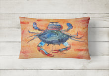 Load image into Gallery viewer, 12 in x 16 in  Outdoor Throw Pillow Female Blue Crab on Orange Canvas Fabric Decorative Pillow