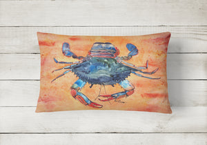 12 in x 16 in  Outdoor Throw Pillow Female Blue Crab on Orange Canvas Fabric Decorative Pillow