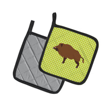 Load image into Gallery viewer, Wild Boar Pig Green Pair of Pot Holders