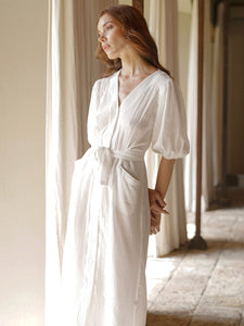 Meghan Crinkle Midi Dress In Off-White