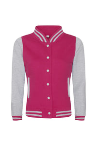 AWDis Womens/Ladies Girlie Varsity Jacket (Hot Pink/Heather Grey)