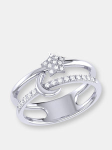 Starlit Crescent Double Band Diamond Ring In Sterling Silver