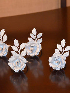 Vibhsa White Rose Set Of 8 Napkin Rings