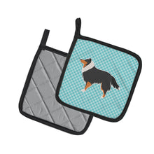 Load image into Gallery viewer, Sheltie/Shetland Sheepdog Checkerboard Blue Pair of Pot Holders