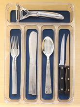 Load image into Gallery viewer, Michael Graves Design Medium 5 Compartment Rubber Lined Plastic Cutlery Tray, Indigo