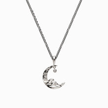 Load image into Gallery viewer, 925 Sterling Silver Diamond Moon Wave Necklace