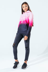 Childrens/Kids Fade Hoodie - Pink/Black/White