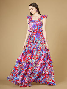 Lara 29271 - Printed Gown With Ruffle Skirt
