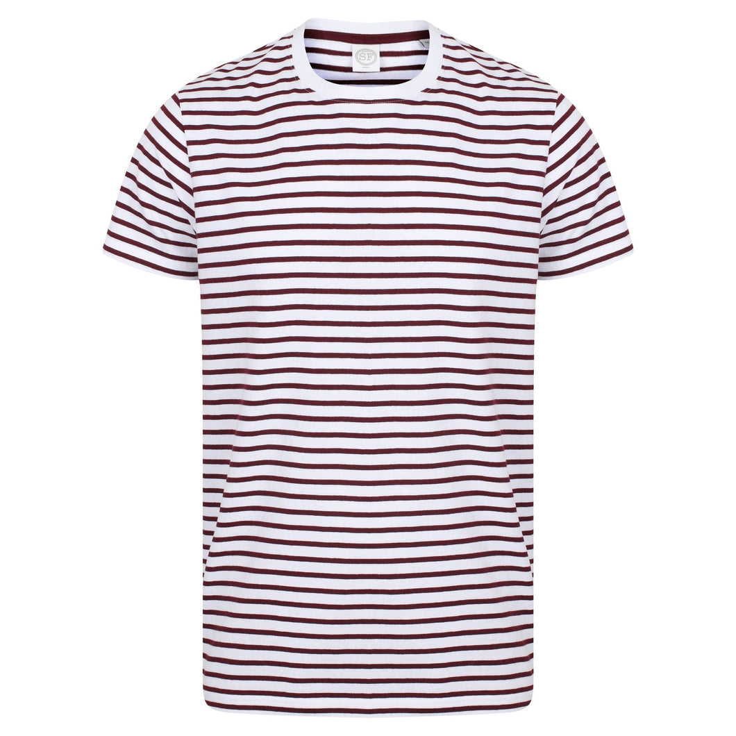 Skinni Fit Unisex Striped Short Sleeve T-Shirt (White/ Burgundy)