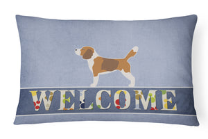 12 in x 16 in  Outdoor Throw Pillow Beagle Welcome Canvas Fabric Decorative Pillow