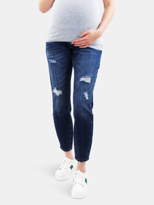 27" Skinny Medium Wash Distressed Maternity Jean