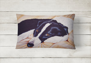 12 in x 16 in  Outdoor Throw Pillow Naptime Border Collie Canvas Fabric Decorative Pillow