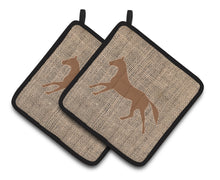 Load image into Gallery viewer, Horse Burlap and Brown Pair of Pot Holders