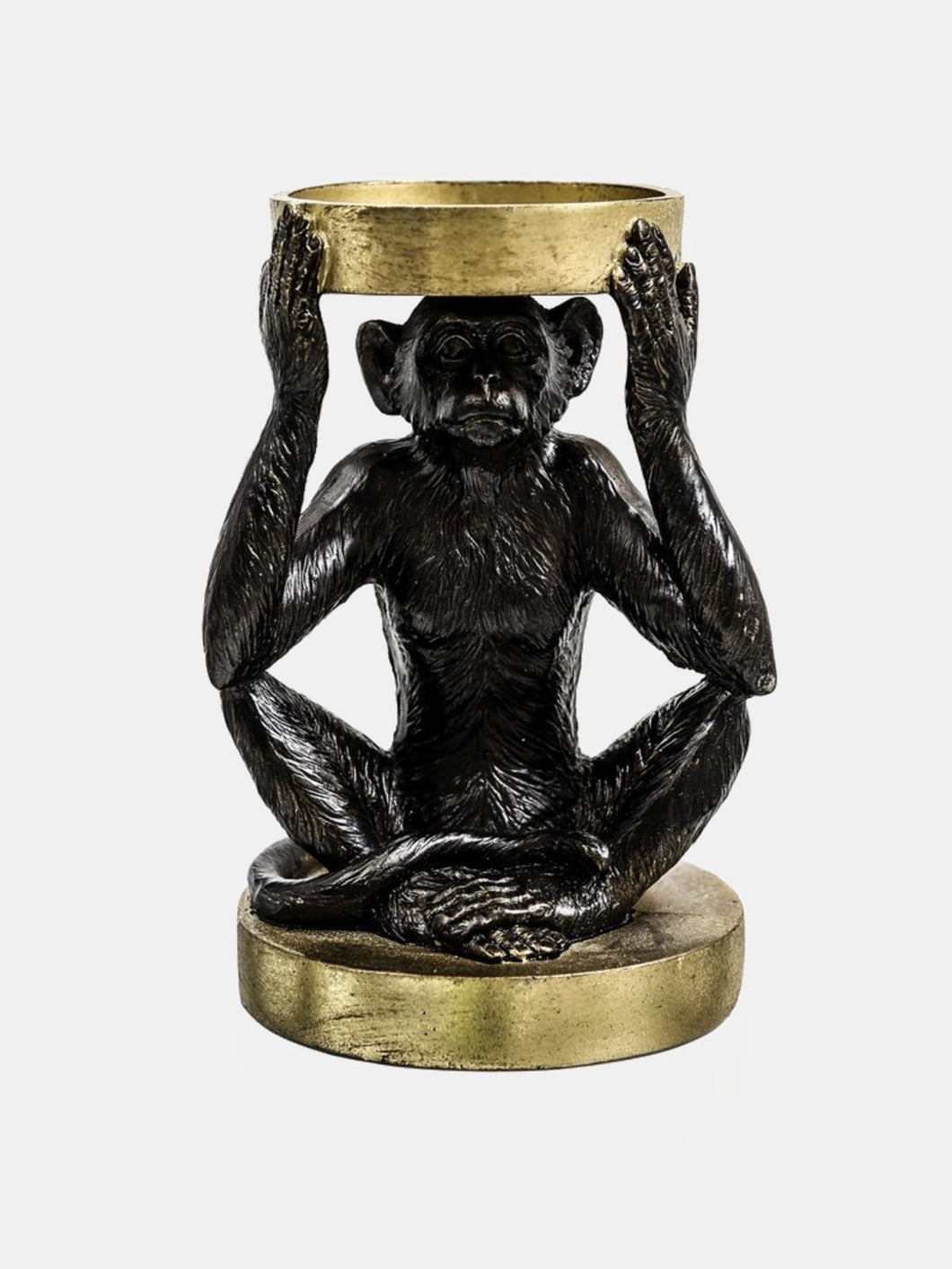 Sitting Monkey Candle Holder (Black/Gold)