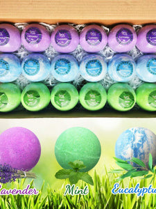 Essential Oil Natural Bath Bombs Gift Set Of 18 Lavender, Eucalyptus, & Mint Shea Butter Moisturizing Bath Bombs