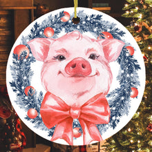 Load image into Gallery viewer, Pig in Christmas Wreath Ornament