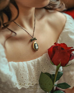 Dark Romance Goddess Oval Porcelain Cameo Locket Necklace