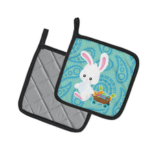 Load image into Gallery viewer, Easter Rabbit Paisley Blue Pair of Pot Holders