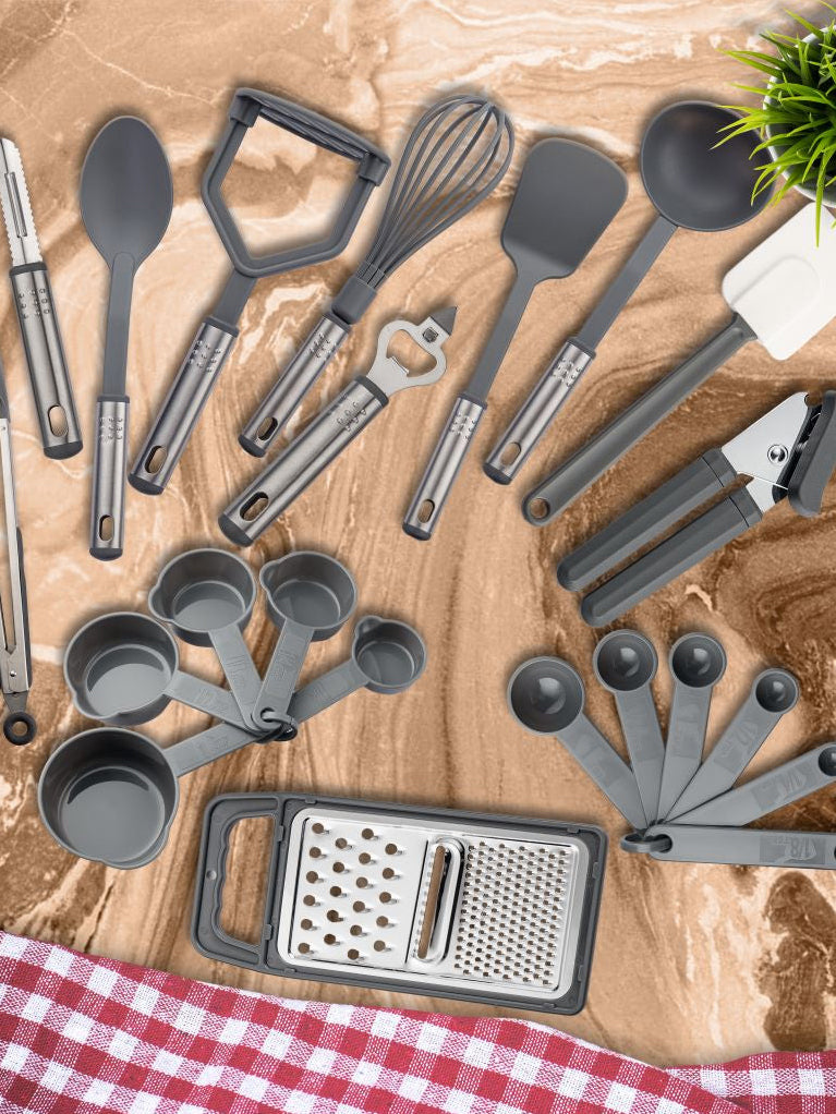 Cooking Utensils Set (Grey & Black) – 23 Pieces
