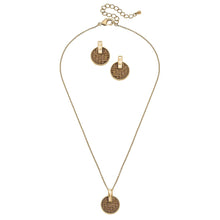 Load image into Gallery viewer, Wicker Disc Earring And Necklace Set In Dark Brown