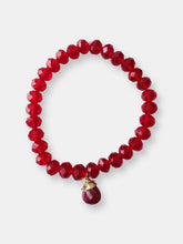 Load image into Gallery viewer, Red Ruby Crystal Beaded Stretch Bracelet with Hand-Wrapped Ruby in Gold