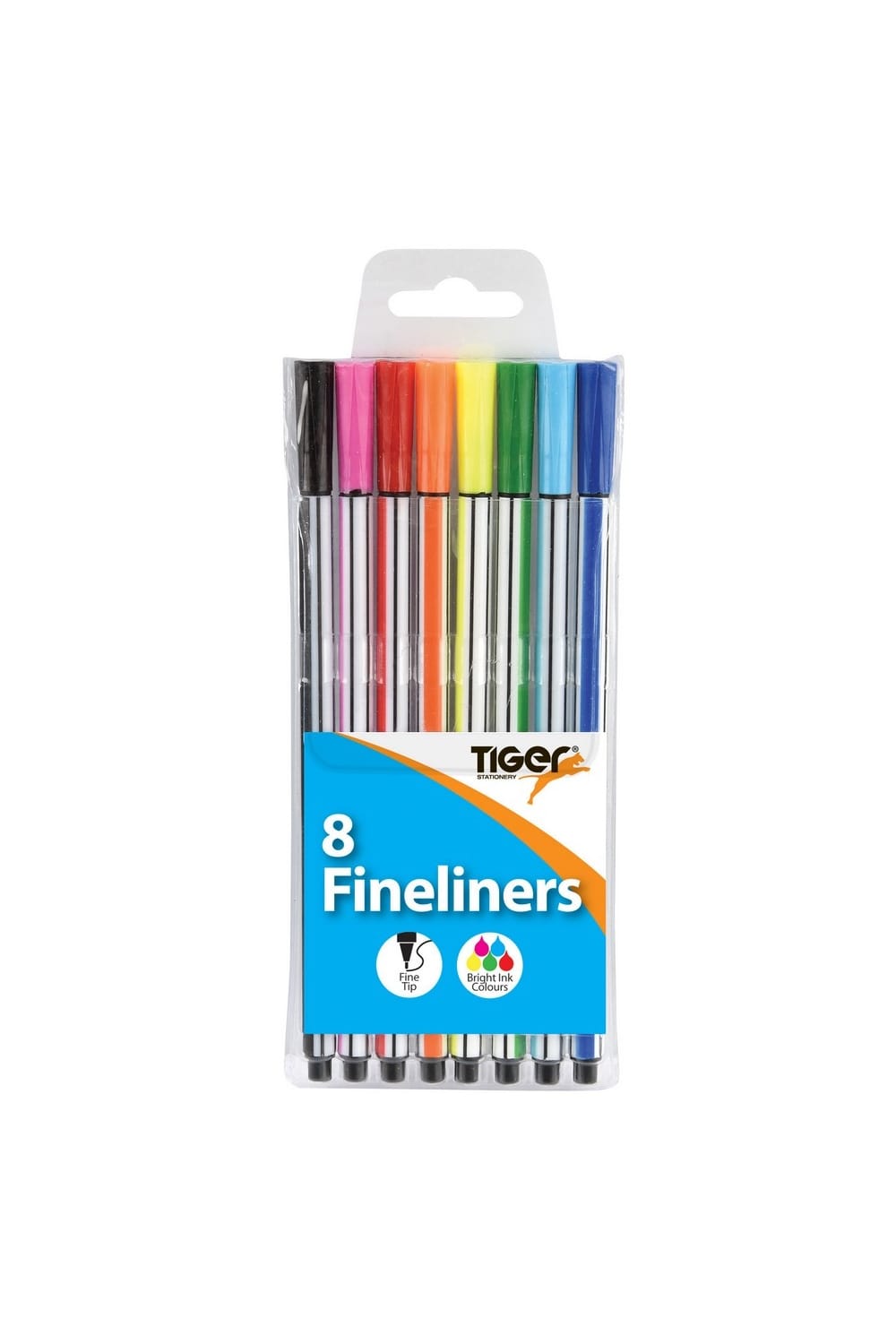 Tiger Stationery Fineliner Pen (Pack of 8) (Multicolored) (One Size)