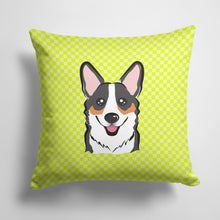 Load image into Gallery viewer, 14 in x 14 in Outdoor Throw PillowCheckerboard Lime Green Corgi Fabric Decorative Pillow
