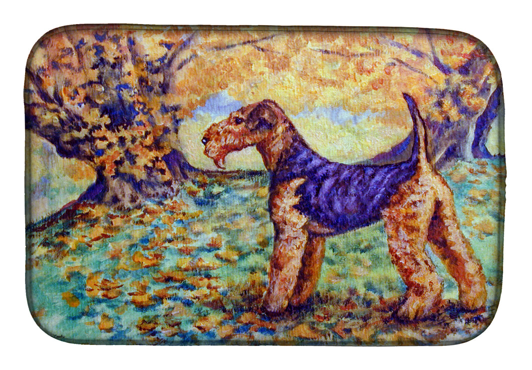 14 in x 21 in Autumn Airedale Terrier Dish Drying Mat