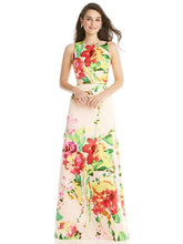 Load image into Gallery viewer, Blush Pink Floral Jewel Neck Asymmetrical Shirred Bodice Maxi Dress - D819FP