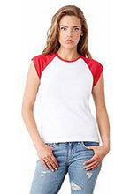 Load image into Gallery viewer, Bella + Canvas Womens/Ladies Baby Rib Cap Sleeve Contrast T-Shirt (White / Baby Blue)