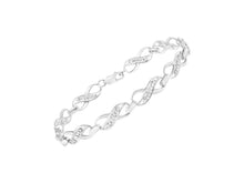 Load image into Gallery viewer, .925 Sterling Silver Prong Set Diamond Accent Ribbon and Infinity Link Bracelet