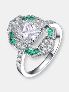 Sterling Silver Emerald Cubic Zirconia Coctail Ring