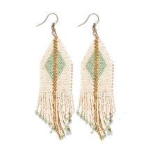 Load image into Gallery viewer, Cream With Mint Luxe Diamond Gold Stripe Fringe Earrings