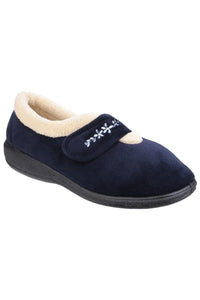 Womens/Ladies Capa Floral Touch Fasten Slippers - Navy