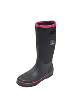 Load image into Gallery viewer, Womens/Ladies Pull On Plain Design Wellington Boots (Black/Fuchsia)