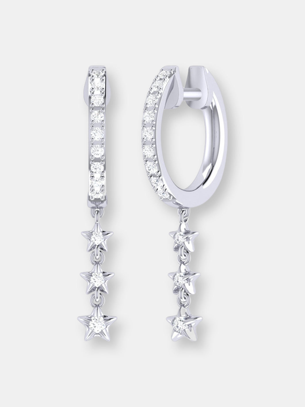 Star Trio Lane Diamond Hoop Earrings in Sterling Silver