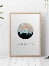 Load image into Gallery viewer, San Diego, California City Skyline With Vintage San Diego Map