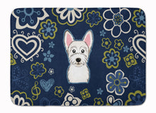 Load image into Gallery viewer, 19 in x 27 in Blue Flowers Westie Machine Washable Memory Foam Mat