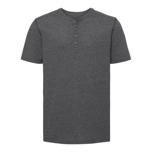 Russell Mens Henley HD T-Shirt (Gray Marl)