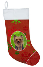 Load image into Gallery viewer, Yorkie Red And Green Snowflakes Holiday Christmas Christmas Stocking
