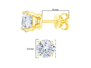 AGS Certified 14K Yellow Gold 1/2 Cttw 4 Prong Set Brilliant Round-Cut Solitaire Diamond Push Back Stud Earrings