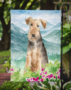Mountian Flowers Welsh Terrier Garden Flag 2-Sided 2-Ply