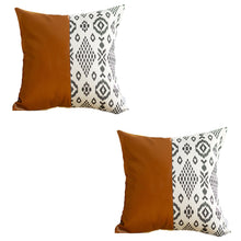 Load image into Gallery viewer, Boho Set of 2 Handcrafted Decorative Throw Pillow Cover Vegan Faux Leather Geometric Square for Couch, Bedding