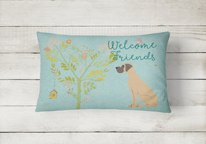 12 in x 16 in  Outdoor Throw Pillow Welcome Friends Fawn Great Dane Natural Ears Canvas Fabric Decorative Pillow