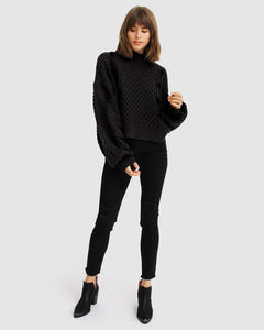 Higher Love Cropped Cable Knit Jumper - Black