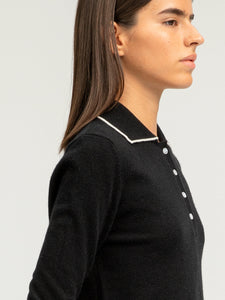 Tipped Polo Sweater - Black