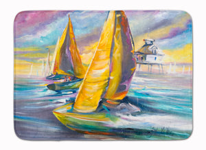 19 in x 27 in Sailboat with Middle Bay Lighthouse Machine Washable Memory Foam Mat
