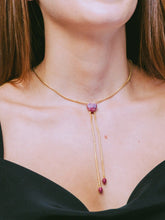 Load image into Gallery viewer, Luv Me Thulite Adjustable Heart Necklace in 14K Yellow Gold Plated Sterling Silver