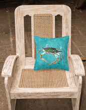 Load image into Gallery viewer, 14 in x 14 in Outdoor Throw PillowBlue Crab on Teal Fabric Decorative Pillow
